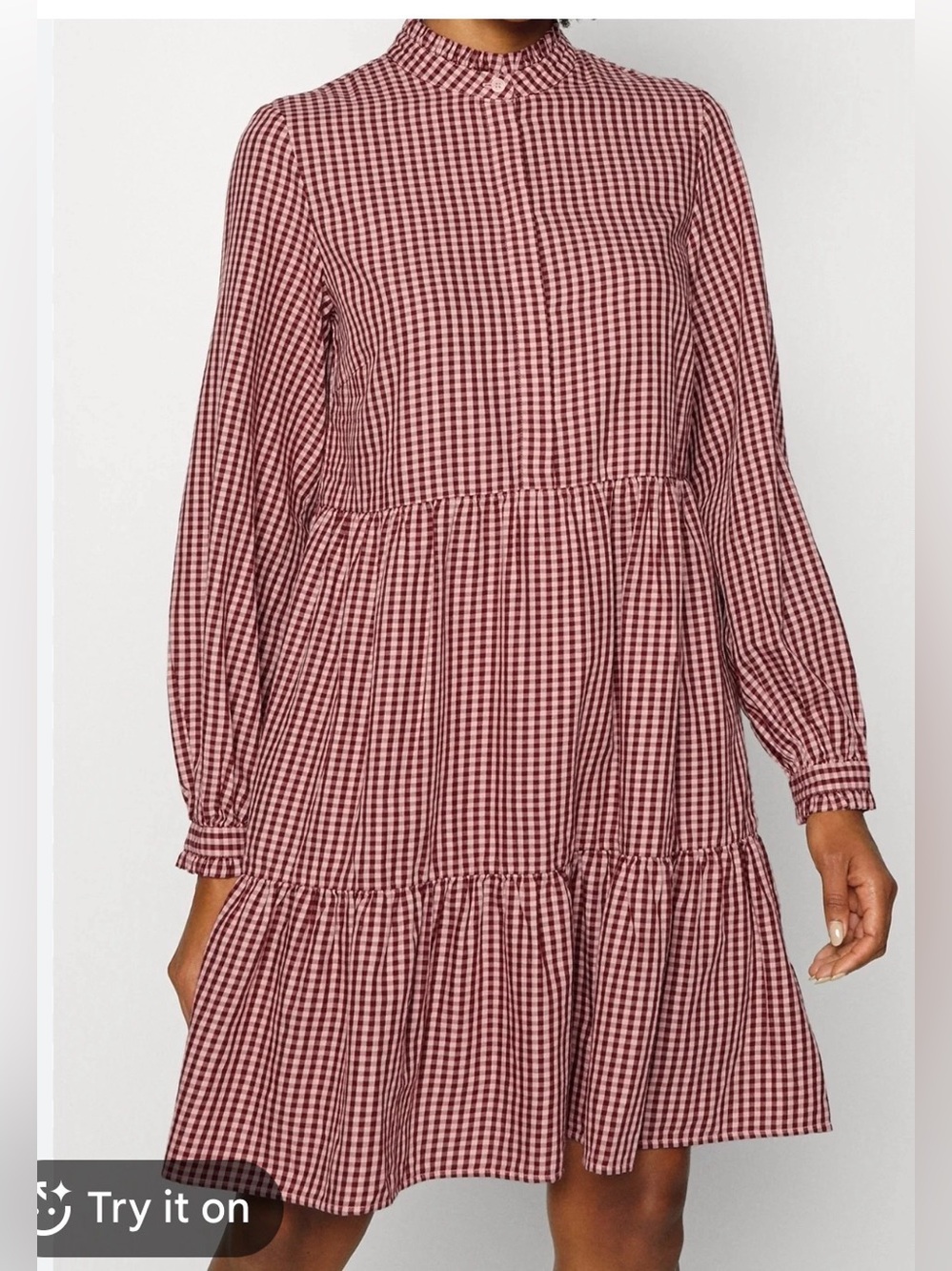 Marc O’polo Organic Cotton Tiered Mini Dress Long Sleeve Red Gingham Size Medium